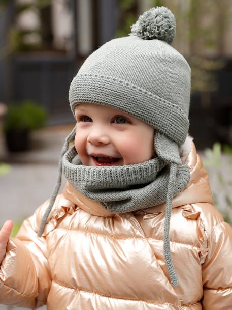 Beanie + Snood + Mittens Set for Baby Boys, Basics aqua green 