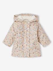 Baby-Outerwear-Coats-Floral Hooded Raincoat, Lined, for Baby Girls