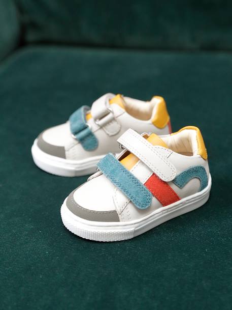 Hook&Loop Leather Trainers for Babies ecru 