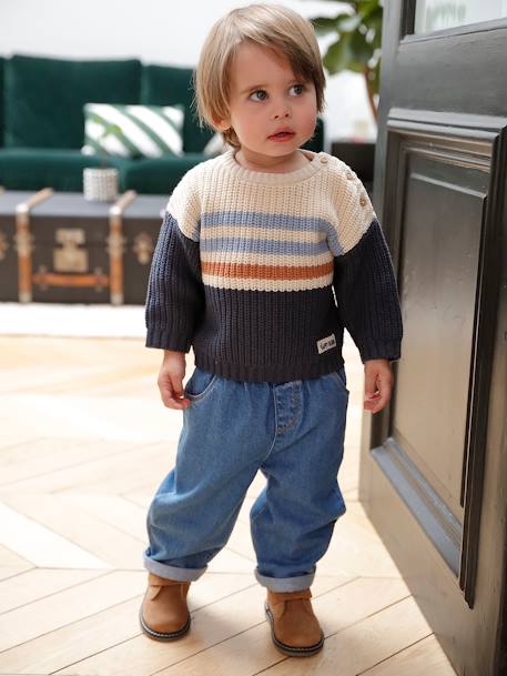 Jumper with Colourful Stripes & Buttoned Shoulder for Baby Boys slate blue 