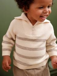 Baby-Jumpers, Cardigans & Sweaters-Jumpers-Striped Trucker Jumper with Zip for Babies