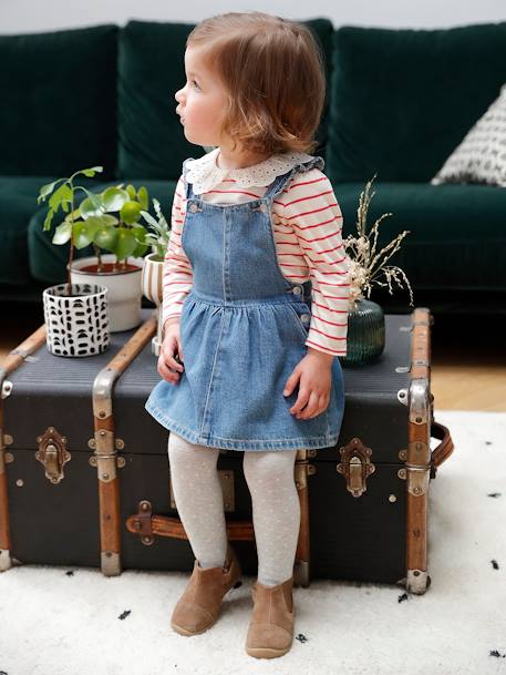 Dungaree Dress with Frilly Straps in Denim for Babies stone 