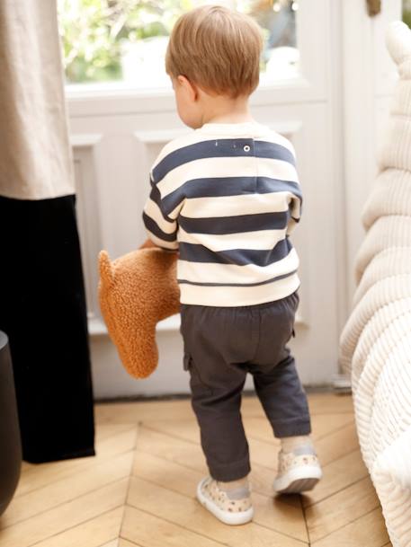 Striped Sweatshirt + Cargo Trousers Ensemble for Baby Boys slate blue 