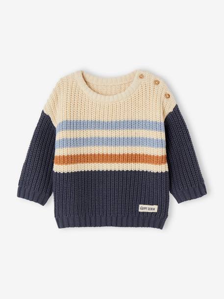 Jumper with Colourful Stripes & Buttoned Shoulder for Baby Boys slate blue 