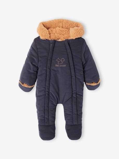 Velour Pramsuit, Sherpa Lining, for Babies navy blue 