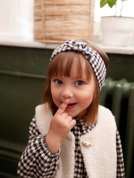 3-Piece Ensemble, Gingham Dress + Waistcoat + Headband for Babies chequered black 