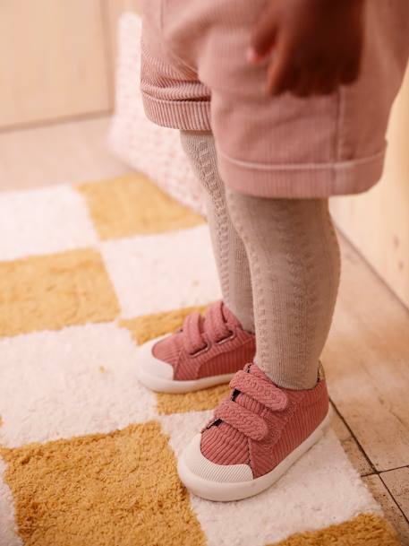 Fabric Trainers with Hook-&-Loop Straps for Babies navy blue+old rose+raspberry pink 