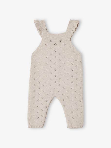 Knitted Dungarees with Frilly Straps for Babies marl beige 