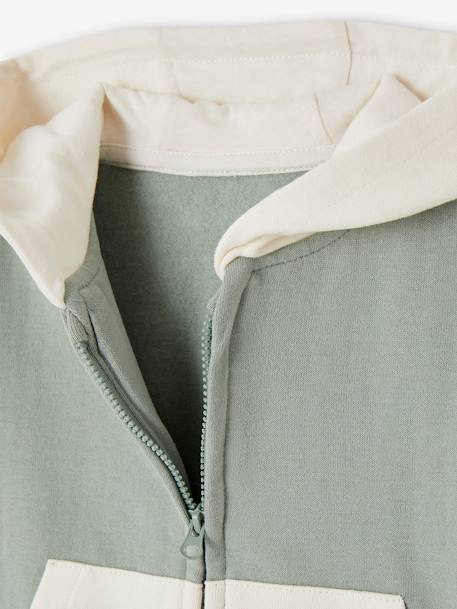 Hooded Colourblock Jacket in Fleece, for Babies sage green 