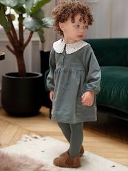 Baby-Dresses & Skirts-Velour Dress with Embroidered Collar, for Babies