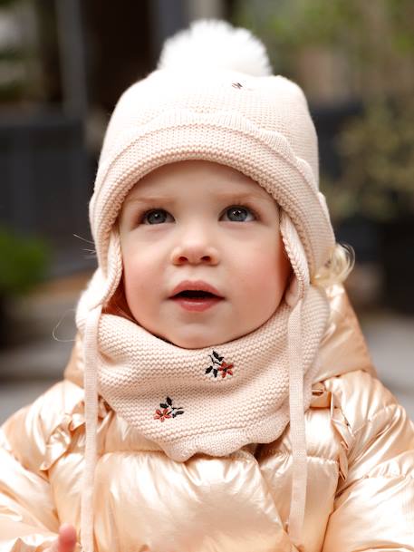 Beanie + Snood + Mittens Set for Baby Girls sand beige 