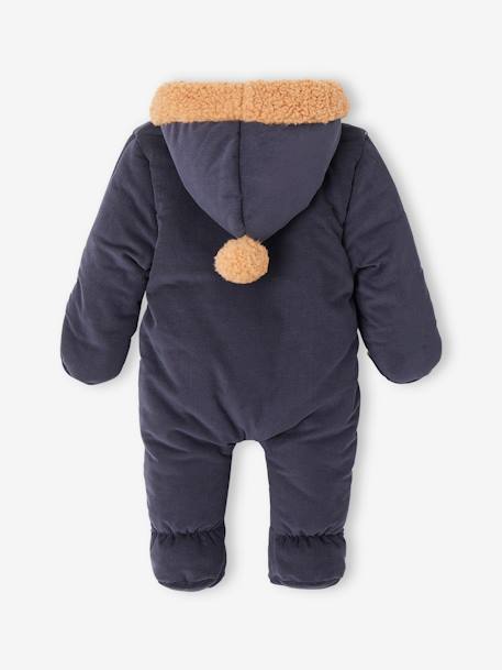 Velour Pramsuit, Sherpa Lining, for Babies navy blue 