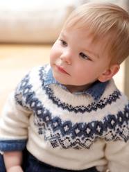 Baby-Jumpers, Cardigans & Sweaters-Jumpers-Jacquard Jumper in Ultra Soft Fuzzy Knit for Baby Boys