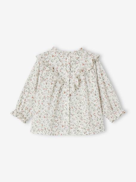 Floral Blouse with Smocking & Ruffles for Babies ecru 