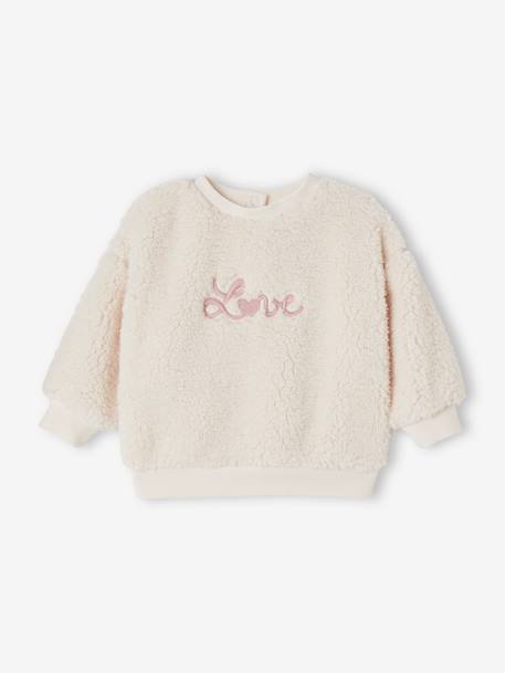 Sherpa Sweatshirt with Love Embroidery, for Babies ecru 