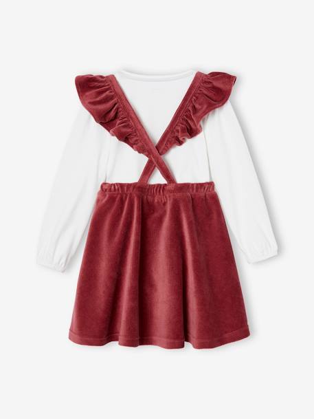 T-Shirt & Corduroy Skirt with Frilly Braces Ensemble for Girls plum 