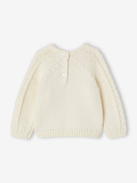 Cable Knit Jumper with Round Neckline ecru 