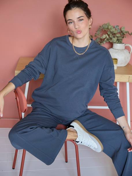 Wide Leg Trousers & Sweatshirt Combo for Maternity slate blue 