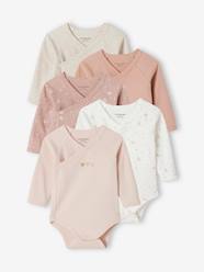 Baby-Bodysuits & Sleepsuits-Pack of 5 "Heart" Long Sleeve, Organic Cotton Bodysuits with Front Opening for Babies