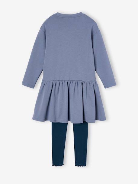 Fleece Dress & Rib Knit Leggings for Girls blush+grey blue 