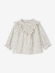 Baby-Blouses & Shirts-Floral Blouse with Smocking & Ruffles for Babies