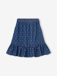 Ruffled Mid-Length Skirt in Light Denim, for Girls