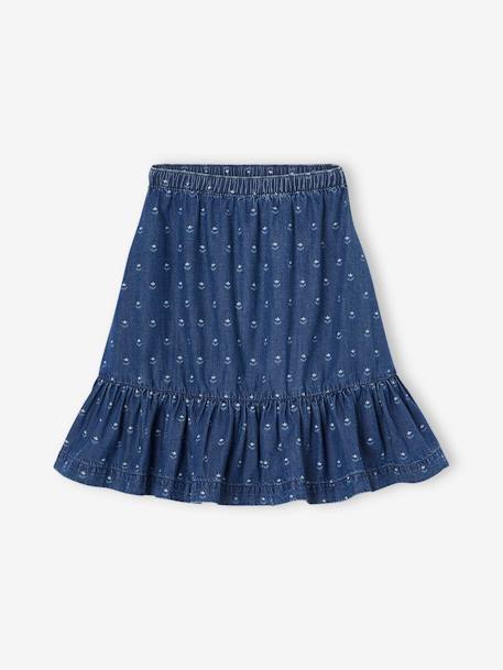 Ruffled Mid-Length Skirt in Light Denim, for Girls medium blue 