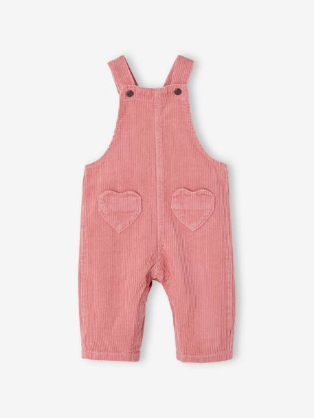 Corduroy Dungarees for Babies, Heart-Shaped Pockets dusky pink 