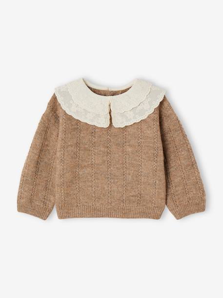 Fancy Knit Jumper with Embroidered Collar for Baby Girls taupe 