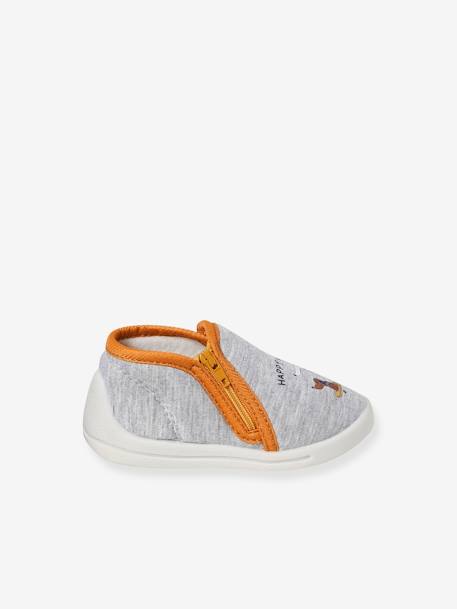 Printed Fabric Indoor Shoes with Zip, for Babies marl grey 