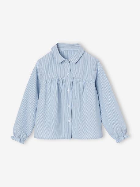 Poplin Shirt with A-Line Cut for Girls sky blue+white 