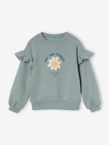 Frilly Sweatshirt + Leggings Combo for Girls grey green 