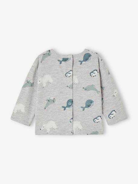 Long Sleeve Top with Polar Animals Motifs for Babies marl grey 