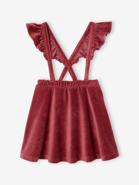 T-Shirt & Corduroy Skirt with Frilly Braces Ensemble for Girls plum 