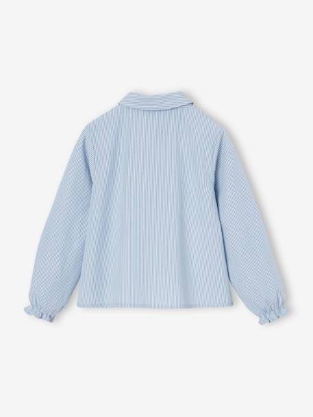 Poplin Shirt with A-Line Cut for Girls sky blue+white 