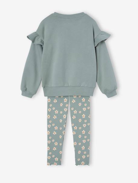 Frilly Sweatshirt + Leggings Combo for Girls grey green 