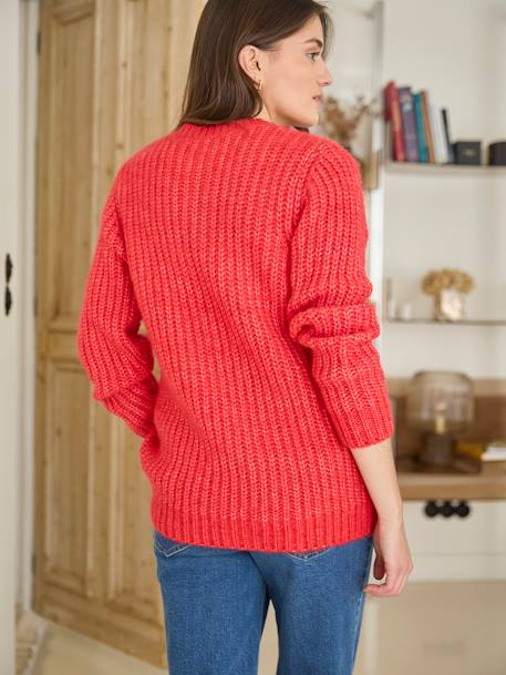 Cardigan in Thick Soft Knit for Maternity & Nursing red 