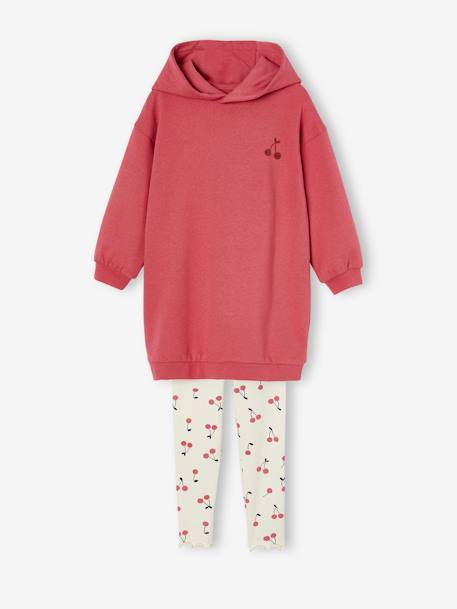 Hooded Dress in Fleece & Leggings for Girls rose 