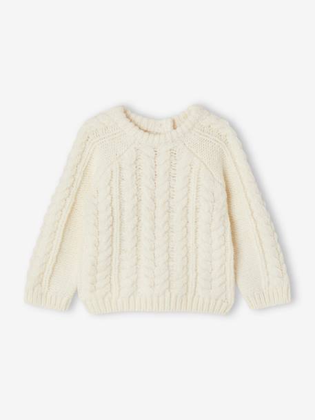 Cable Knit Jumper with Round Neckline ecru 