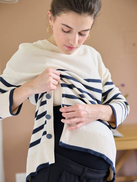 Long Sailor-Style Jumper with Side Buttons for Maternity & Nursing marl beige 