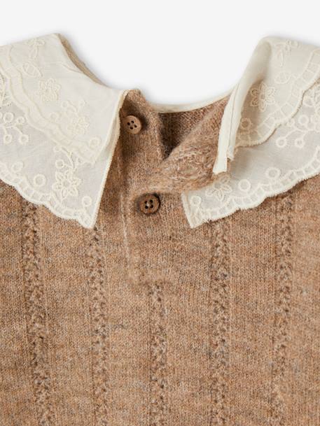 Fancy Knit Jumper with Embroidered Collar for Baby Girls taupe 