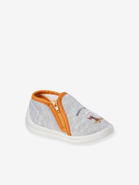 Printed Fabric Indoor Shoes with Zip, for Babies marl grey 