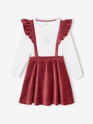 Girls-Sets-T-Shirt & Corduroy Skirt with Frilly Braces Ensemble for Girls