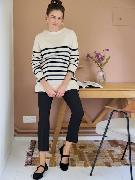 Long Sailor-Style Jumper with Side Buttons for Maternity & Nursing marl beige 