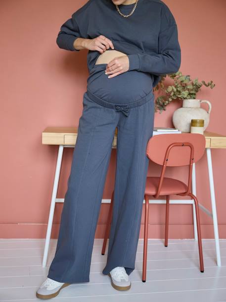 Wide Leg Trousers & Sweatshirt Combo for Maternity slate blue 