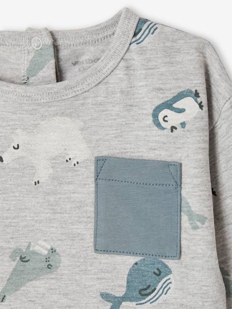 Long Sleeve Top with Polar Animals Motifs for Babies marl grey 