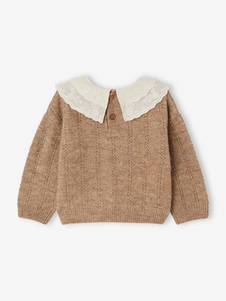 Fancy Knit Jumper with Embroidered Collar for Baby Girls taupe 