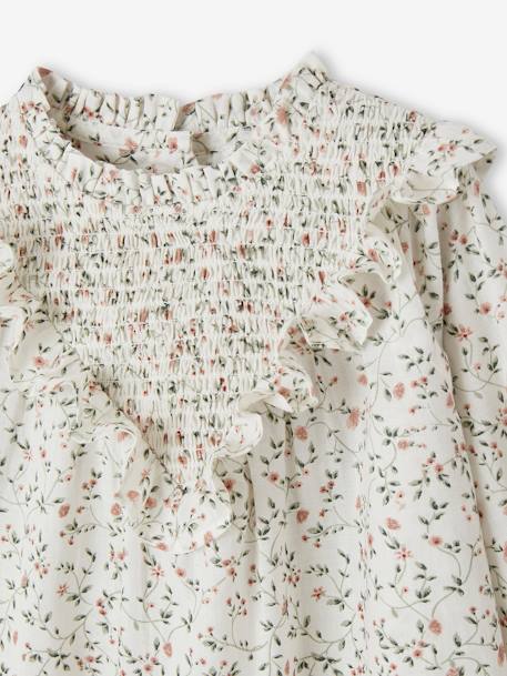 Floral Blouse with Smocking & Ruffles for Babies ecru 