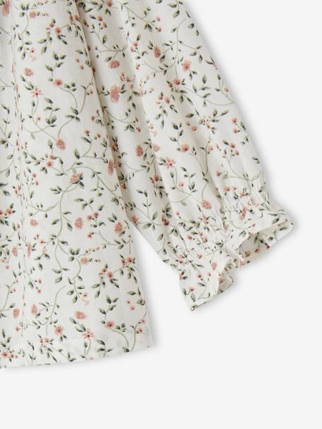 Floral Blouse with Smocking & Ruffles for Babies ecru 