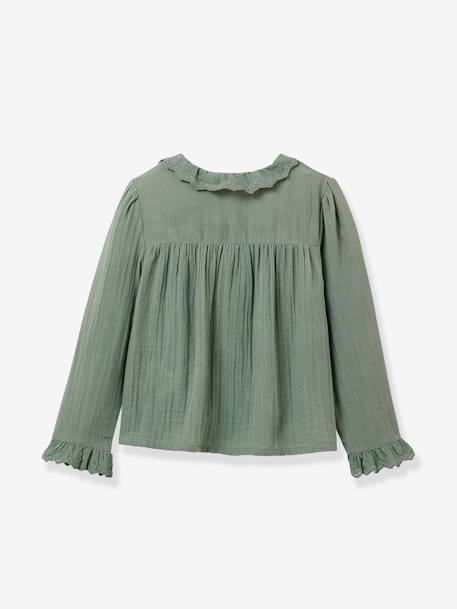 CYRILLUS gauze shirt for girls with lace trim ecru+green 